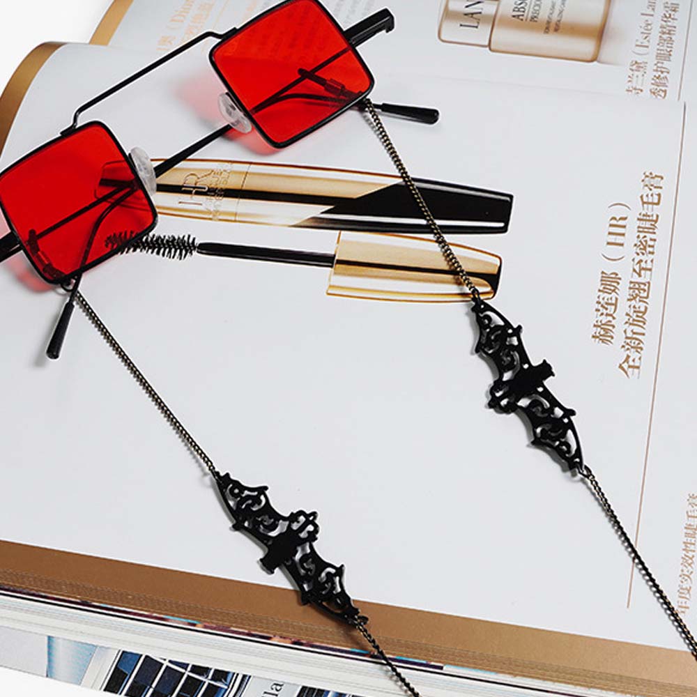 Mask Chain Holder - สายคล้องหน้ากาก/แว่นกันแดดแบบโซ่แก้วพร้อมที่ยึดทองแดงลายค้างคาวสีดำสไตล์เรโทรสุดทันสมัยป้องกันการสูญหาย