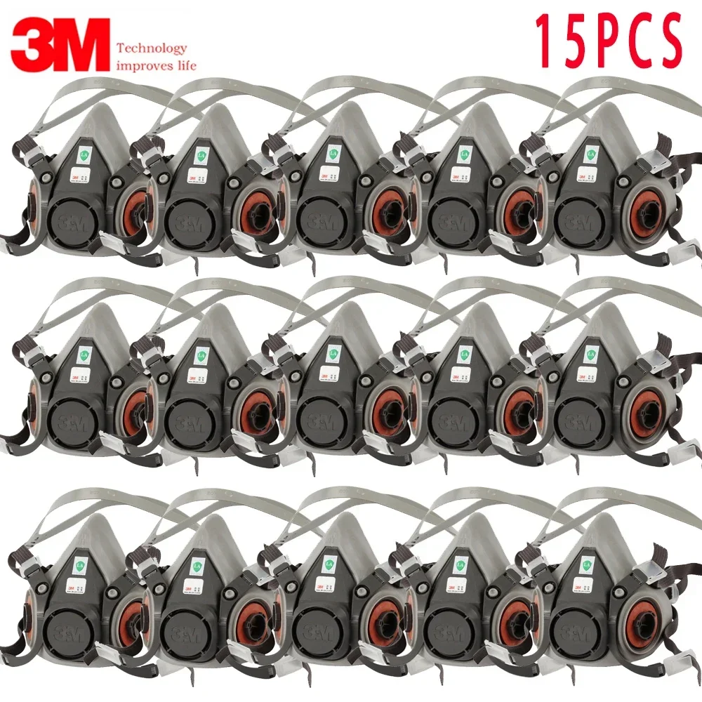 Dust Mask Construction - 15P 3M 6200 หน้ากากแก๊สสําหรับสีสเปรย์ตกแต่งเคมีหน้ากากป้องกันฝุ่นป้องกันสารพิษไอน้ํากรองหน้ากากReusable Half Mask