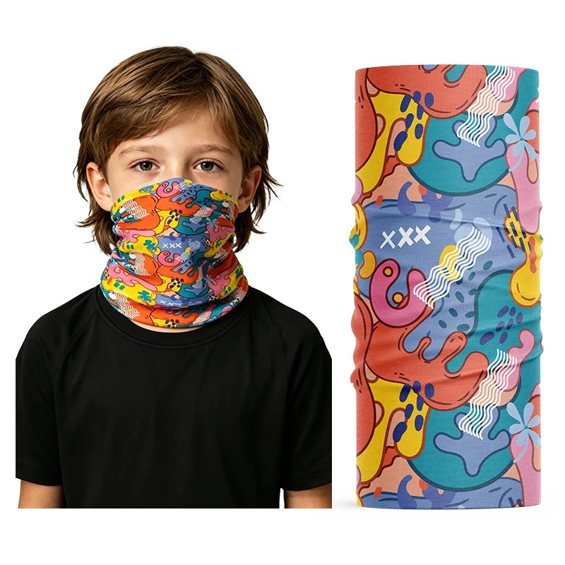 Kids Face Mask - ผ้าคลุมคอเย็นสบายสำหรับเด็ก ผ้าไหมเย็น ป้องกันรังสียูวี หน้ากากไร้รอยต่อ ผ้าโพกหัว สำหรับเด็กเล่นกีฬากลางแจ้งในฤดูร้อน